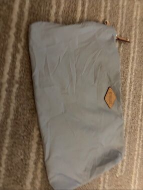 White Nylon Zip Pouch with Leather Diamond Logo Accent MZ Wallace